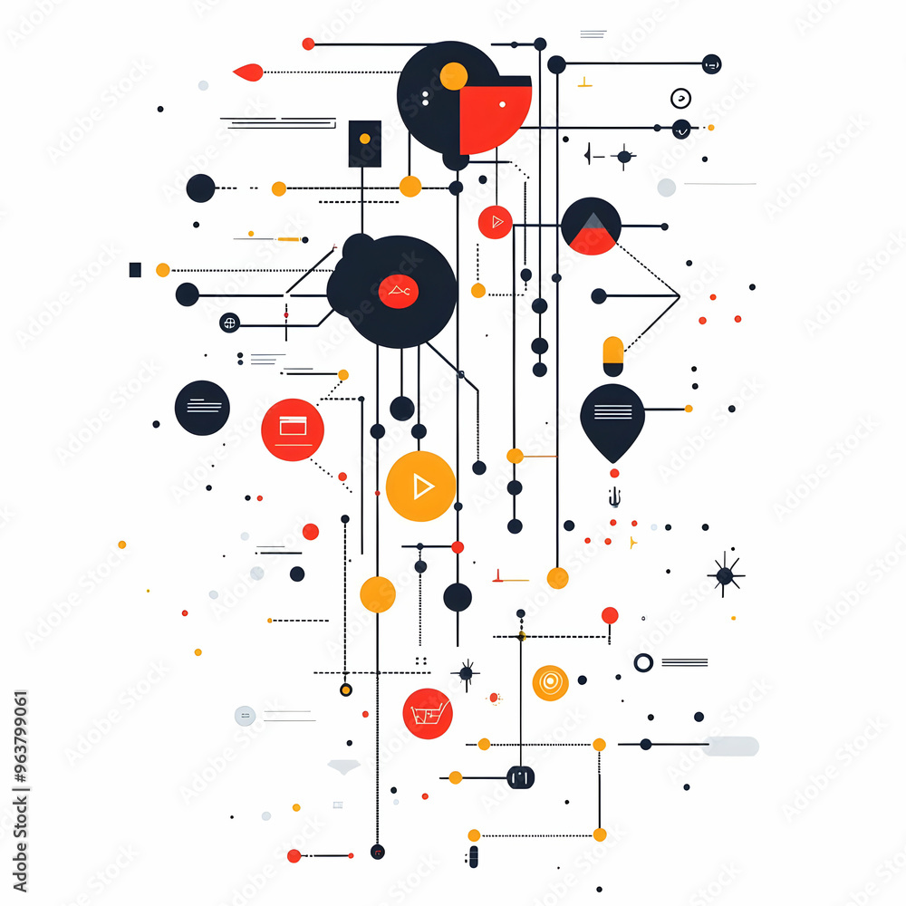 Abstract AI-Powered Algorithmic Flow Vector Design with Geometric Shapes and Data Patterns on White Background for Smart Business Illustration Abstract AI-Powered Algorithmic Flow Vector Design with Geometric Shapes and Data Patterns on White Background for Smart Business Illustration