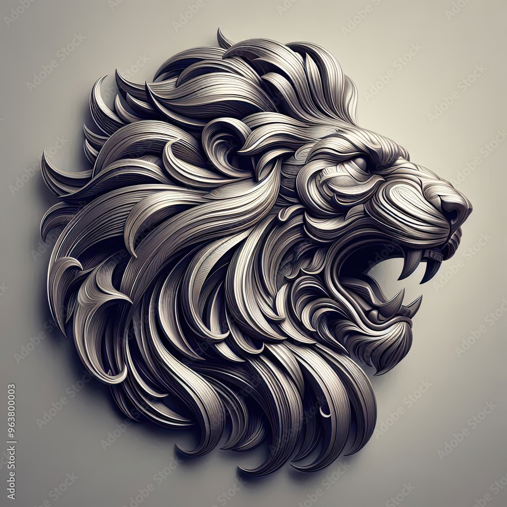 3d style of Lion Head Logo with silver chrome effect 3d style of Lion Head Logo with silver chrome effect