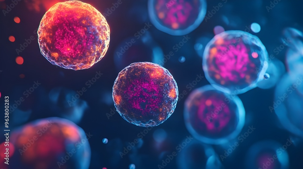 Naklejka premium Monkeypox Virus Cells Under Microscope.