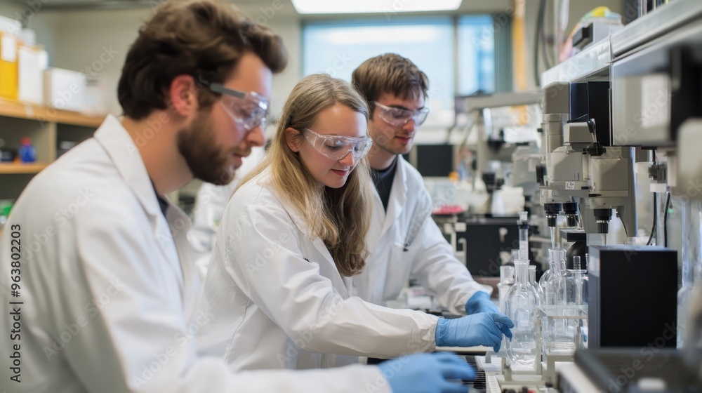Fototapeta premium A team of engineers developing eco-friendly materials in a cutting-edge lab.