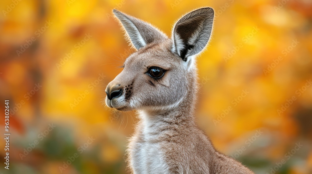 Profile view of a kangaroo's head against a smooth white background, ideal for educational use Profile view of a kangaroo's head against a smooth white background, ideal for educational use