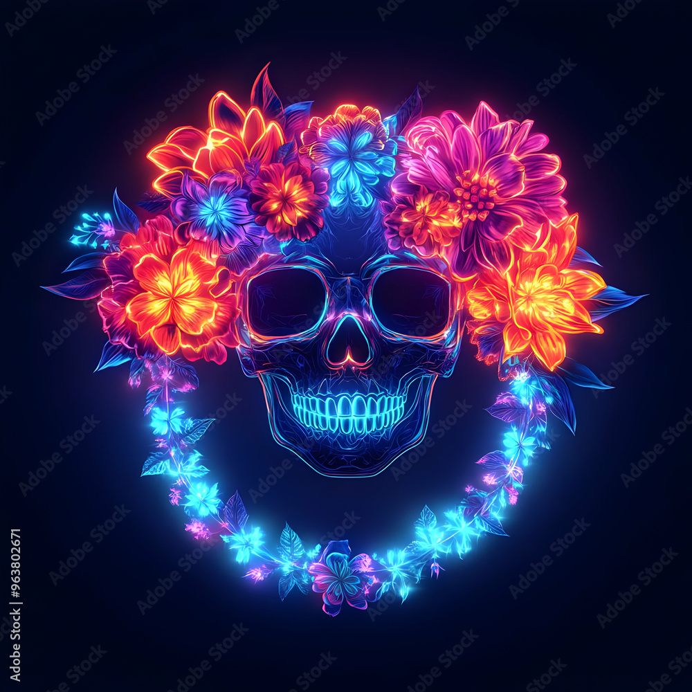 Vibrant Flat Neon Cempas Chil Garland: Digital Abstract Art for Dia de Muertos Celebrations in Modern Vector Style Vibrant Flat Neon Cempas Chil Garland: Digital Abstract Art for Dia de Muertos Celebrations in Modern Vector Style