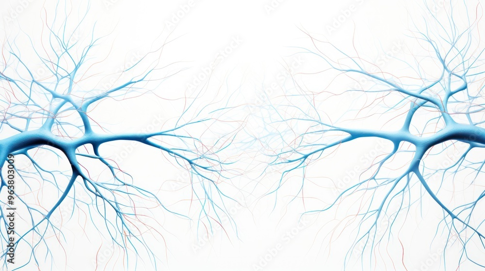 A microscopic view of human nerve cells, with their branching axons and dendrites A microscopic view of human nerve cells, with their branching axons and dendrites