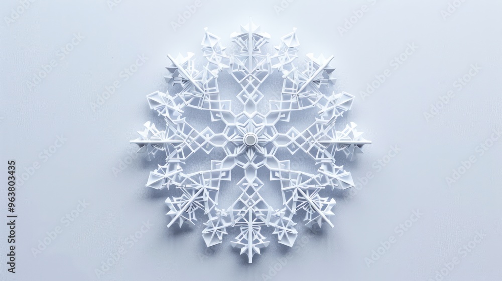 A minimalist white snowflake icon with intricate hexagonal patterns A minimalist white snowflake icon with intricate hexagonal patterns