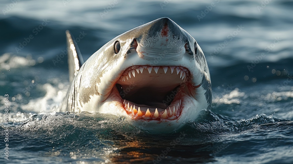 Fototapeta premium Shark with open mouth, white background