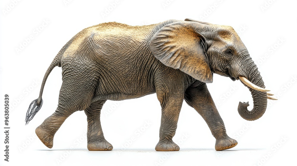 Obraz premium Side profile of an elephant on white