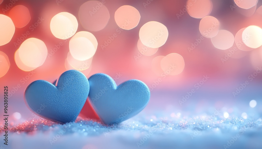 3D Blue Hearts on a White Surface with Pastel Bokeh Background 3D Blue Hearts on a White Surface with Pastel Bokeh Background