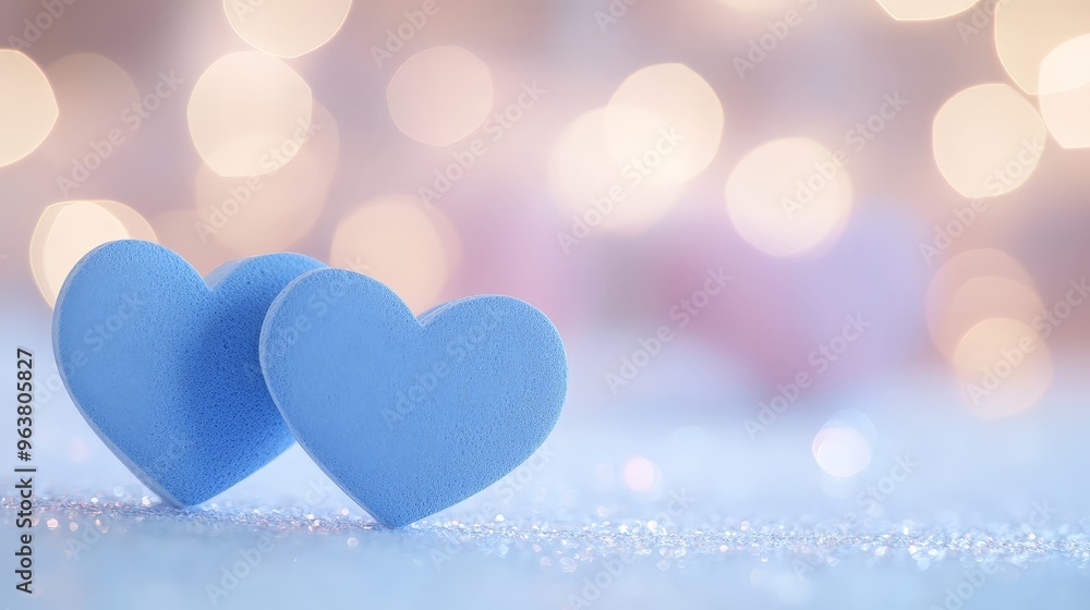 3D Blue Hearts on a White Surface with Pastel Bokeh Background 3D Blue Hearts on a White Surface with Pastel Bokeh Background