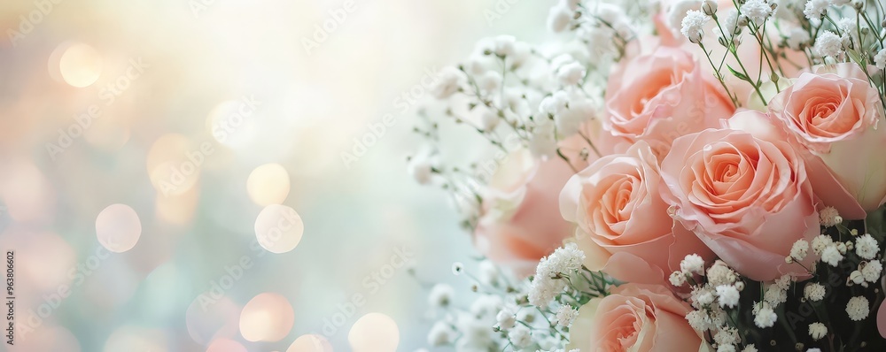Delicate Bouquet of Roses and Baby's Breath with Soft Background Delicate Bouquet of Roses and Baby's Breath with Soft Background