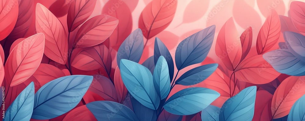 Flat Illustration of Leaves in Shades of Red and Blue Flat Illustration of Leaves in Shades of Red and Blue