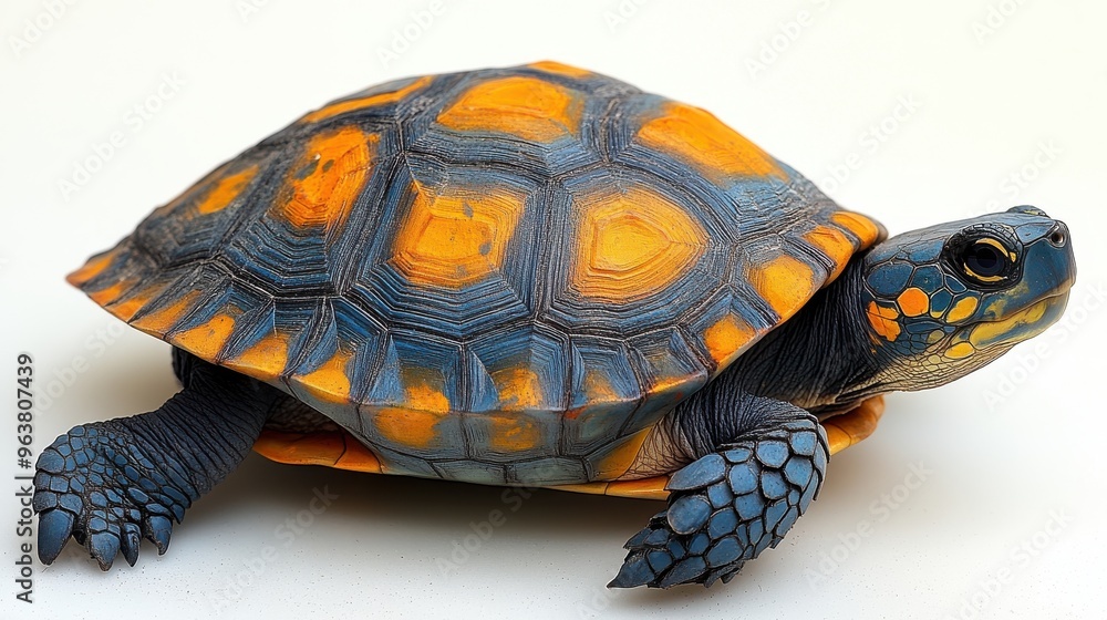 Fototapeta premium Vibrant painted turtle shell, isolated on white