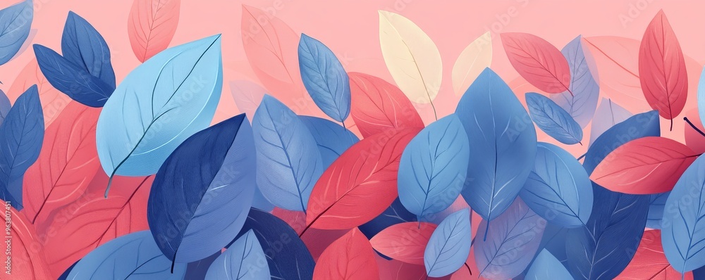 Flat Illustration of Leaves in Shades of Red and Blue Flat Illustration of Leaves in Shades of Red and Blue