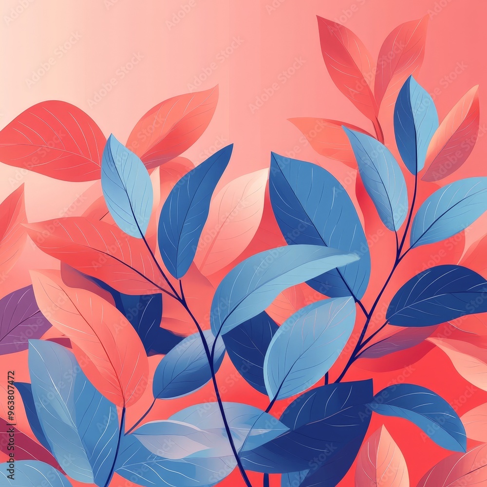 Flat Illustration of Leaves in Shades of Red and Blue Flat Illustration of Leaves in Shades of Red and Blue