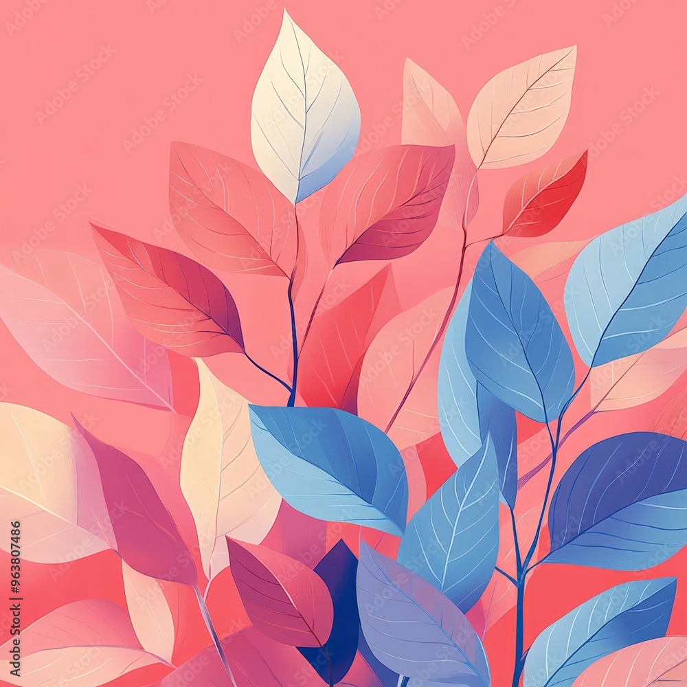 Flat Illustration of Leaves in Shades of Red and Blue Flat Illustration of Leaves in Shades of Red and Blue