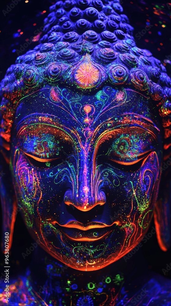 Fototapeta premium Buddha statue in neon light