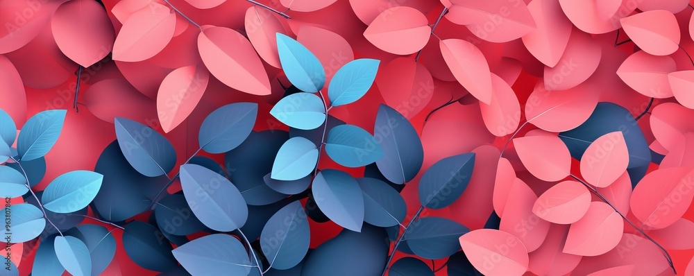 Flat Illustration of Leaves in Shades of Red and Blue Flat Illustration of Leaves in Shades of Red and Blue