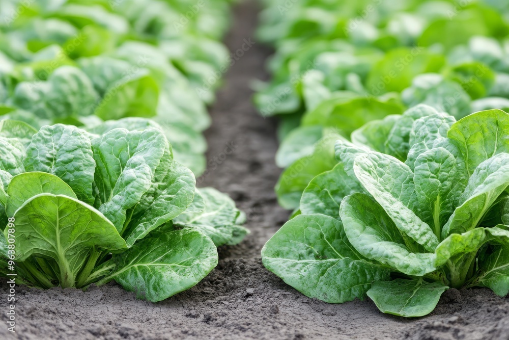 Rows of Lush Green Lettuce Plants in a Garden Rows of Lush Green Lettuce Plants in a Garden