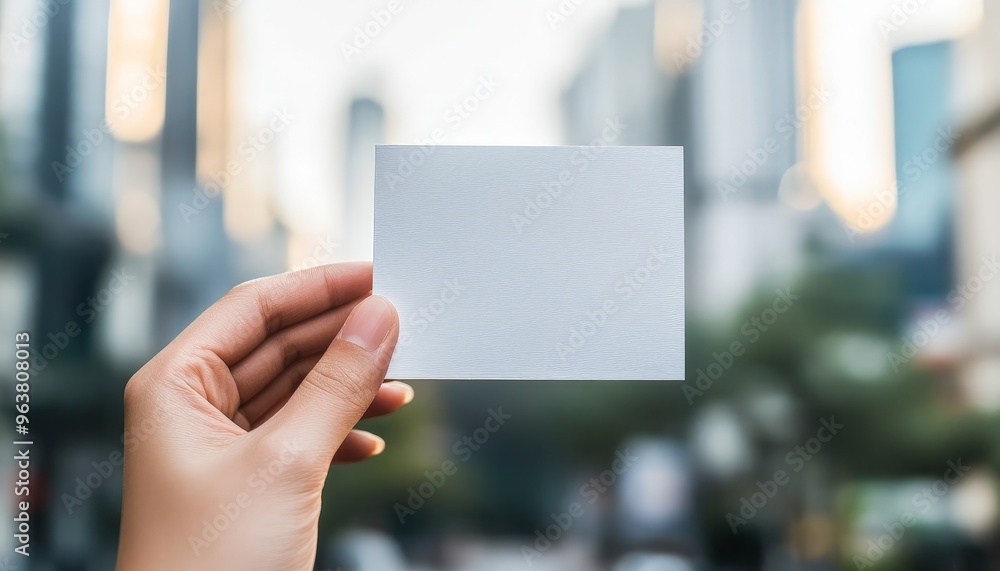 Hand Holding Up an Empty White Card - Close-Up Shot Hand Holding Up an Empty White Card - Close-Up Shot