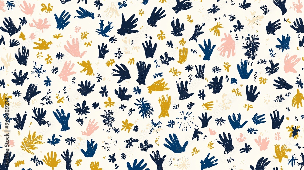 Abstract Handprint and Floral Seamless Pattern Abstract Handprint and Floral Seamless Pattern