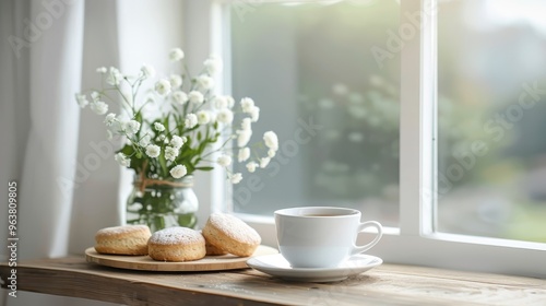 Wallpaper Mural Cozy breakfast scene with a jar of kiwi jam, warm scones, and a cup of tea, evoking a refreshing morning ambiance. Torontodigital.ca