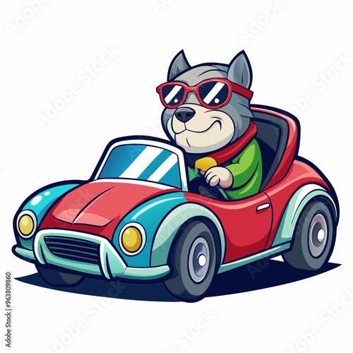 A cool bully dog driving on a supercar vector illustration