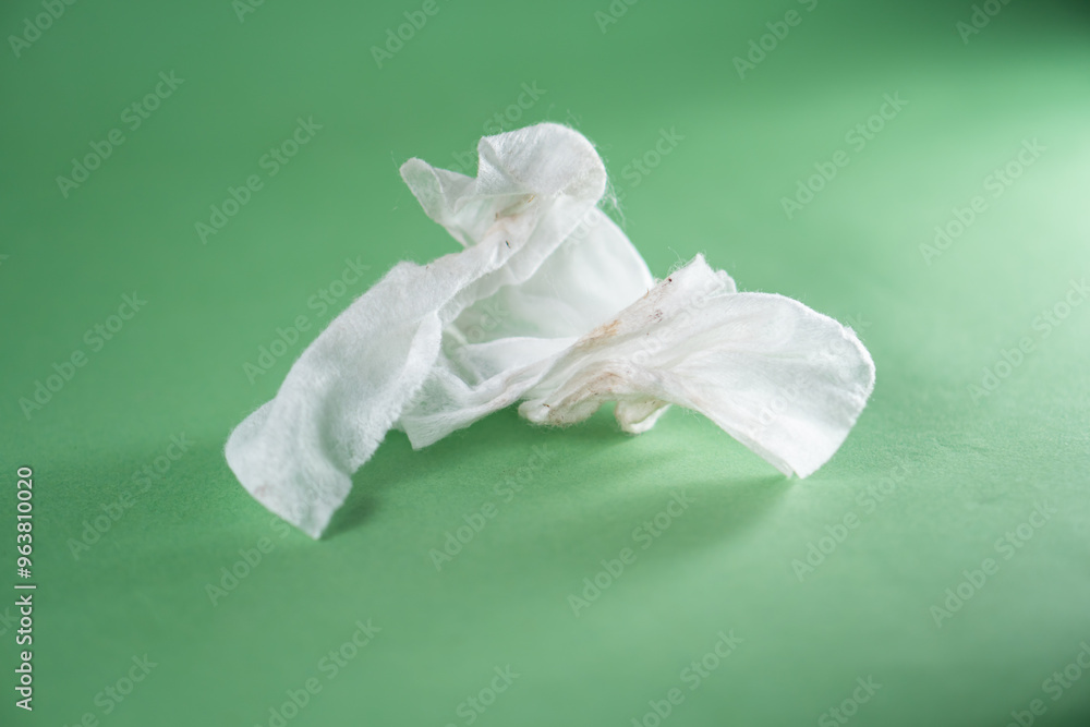 Crumpled White Tissue on Green Background Crumpled White Tissue on Green Background
