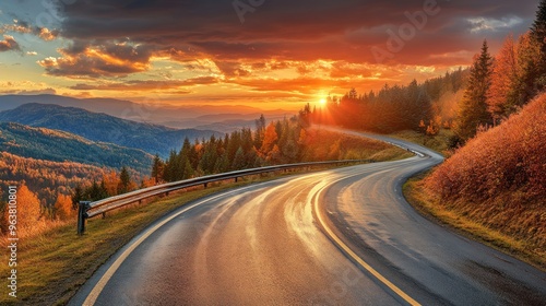 autumn mountains with winding mountain roads