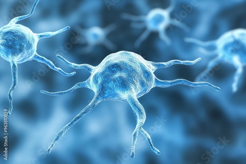 Neurotrophic factors GABAergic neurons and neuropeptide signaling glowing neurons connected by thin filaments representing neural communication and brain activity at a microscopic level photo