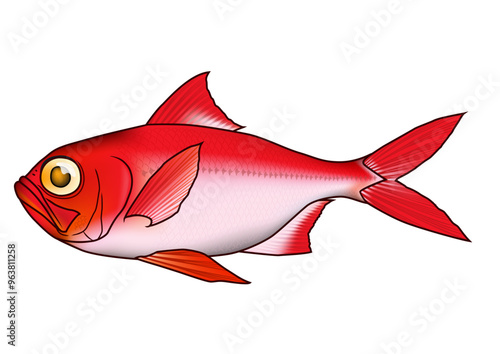 キンメダイ 'splendid alfonsino' イラスト 輪郭付き ややリアル