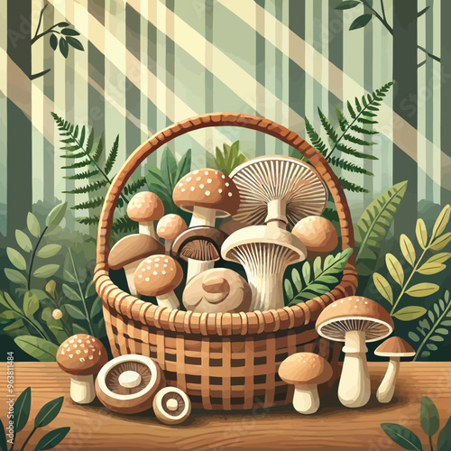 mushrooms in the basket in flat design style