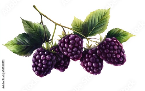 Wallpaper Mural Mulberries clipart, fruit element, watercolor illustration, sharp details, dark purple, isolated on white background Torontodigital.ca