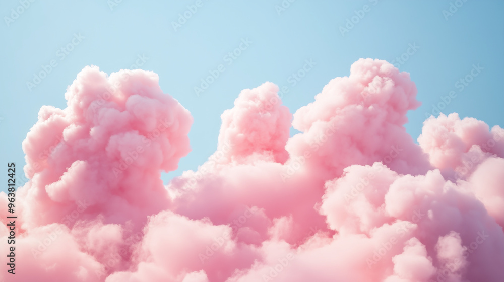 Fototapeta premium ふわふわ柔らかいピンク色の綿菓子のような雲と青空をリアルに描いたAI生成画像