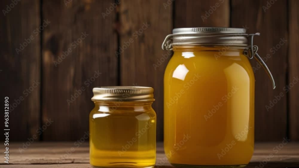 jar of honey on wooden table jar of honey on wooden table