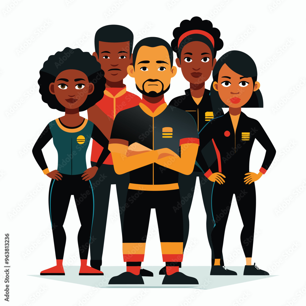 Naklejka premium black people team illustration on white background