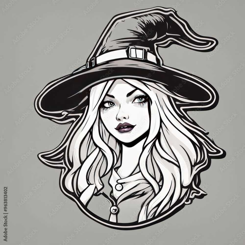 illustration of a sticker witch waring black hat in a simple background and eerie theme illustration of a sticker witch waring black hat in a simple background and eerie theme