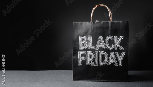 black friday shopping bag on black background