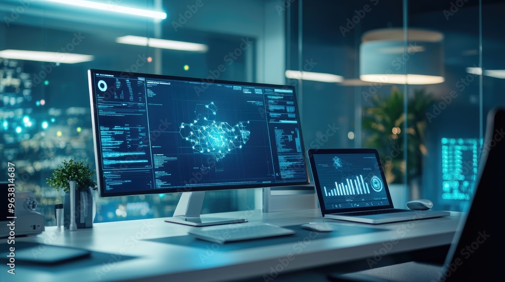 High-tech digital planning tools displayed on a sleek modern desk High-tech digital planning tools displayed on a sleek modern desk