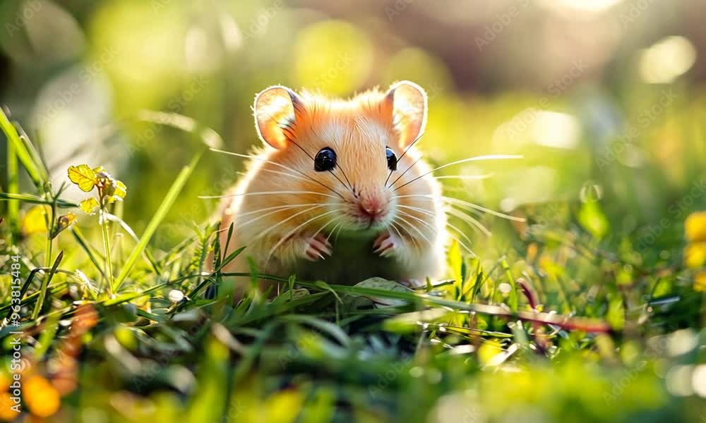 Cute Golden Hamster in the Grass Cute Golden Hamster in the Grass