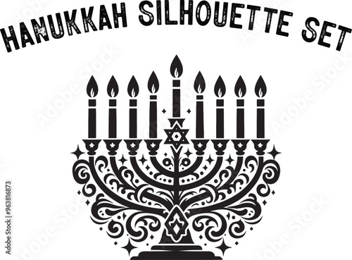 Menorah Silhouette. Candlesticks silhouette. hanukkah, menorah and lights ceremony silhouette. 