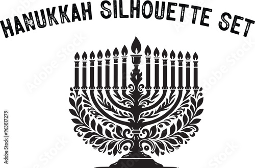 Menorah Silhouette. Candlesticks silhouette. hanukkah, menorah and lights ceremony silhouette. 