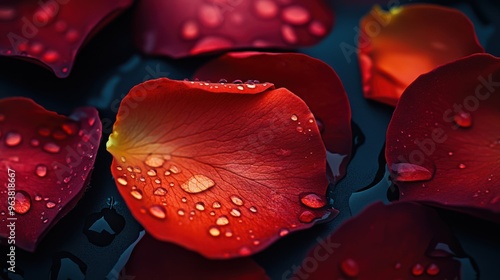 Red Rose Petals with Water Droplets Macro Photography photo