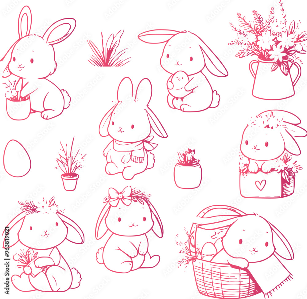 Red Rabbit icon black and white continues line drawing generated Ai Red Rabbit icon black and white continues line drawing generated Ai