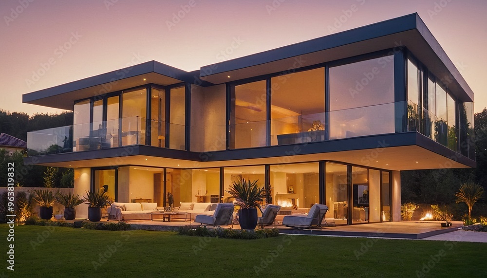 3d render of a luxurious house. Pool outside modern house at twilight 26 3d render of a luxurious house. Pool outside modern house at twilight 26