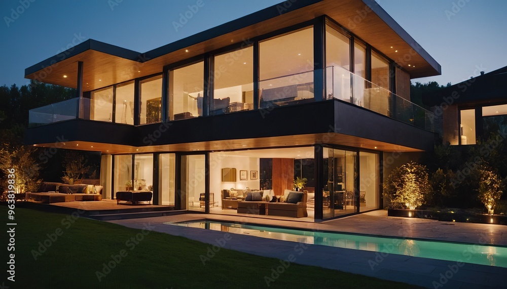 3d render of a luxurious house. Pool outside modern house at twilight 22 3d render of a luxurious house. Pool outside modern house at twilight 22