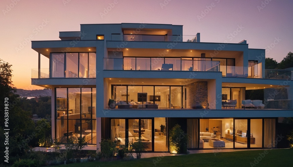 3d render of a luxurious house. Pool outside modern house at twilight 24 3d render of a luxurious house. Pool outside modern house at twilight 24