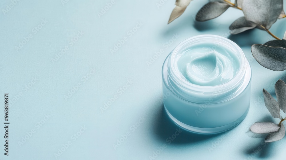 Elegantly designed skincare cream in jar with natural elements on pastel background. Perfect for beauty and wellness themes. Elegantly designed skincare cream in jar with natural elements on pastel background. Perfect for beauty and wellness themes.