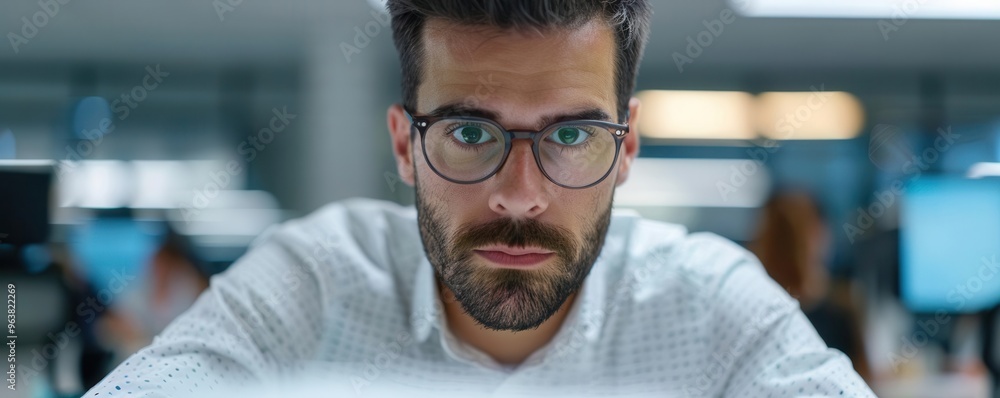 Insurance underwriter evaluating applications in a busy office, insurance, policy approval process Insurance underwriter evaluating applications in a busy office, insurance, policy approval process