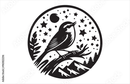 Vector art of European small  bird of silhouette vector illustration