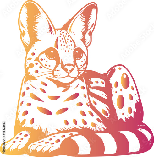 Serval Iranian Cheetah babe golden color template vector illustration art on white background generated Ai