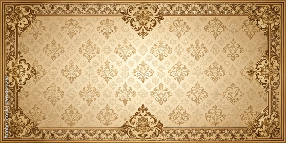 Golden Ornate Frame with Floral Pattern, Vector Illustration, Vintage, Design Element, Decorative, Gold, Frame Golden Ornate Frame with Floral Pattern, Vector Illustration, Vintage, Design Element, Decorative, Gold, Frame